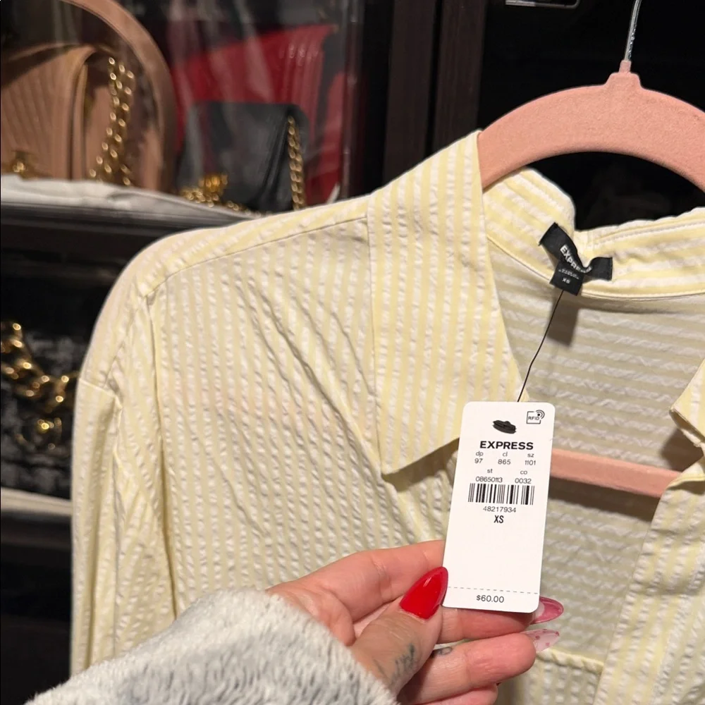 Express Cream Lace-Up Button Down Shirt - Picture 2 of 3